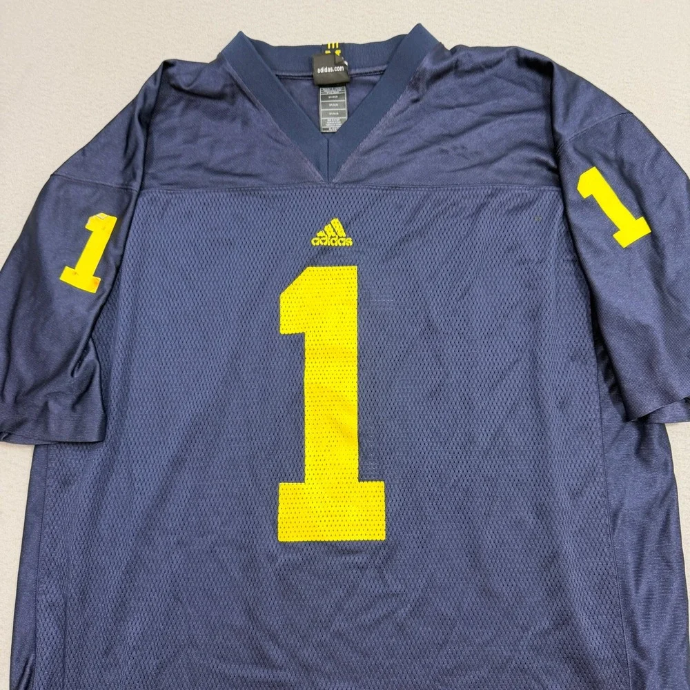 Adidas Football Jersey Mens XL Navy Michigan Wolverines 1 Mesh V-Neck NCAA y2k